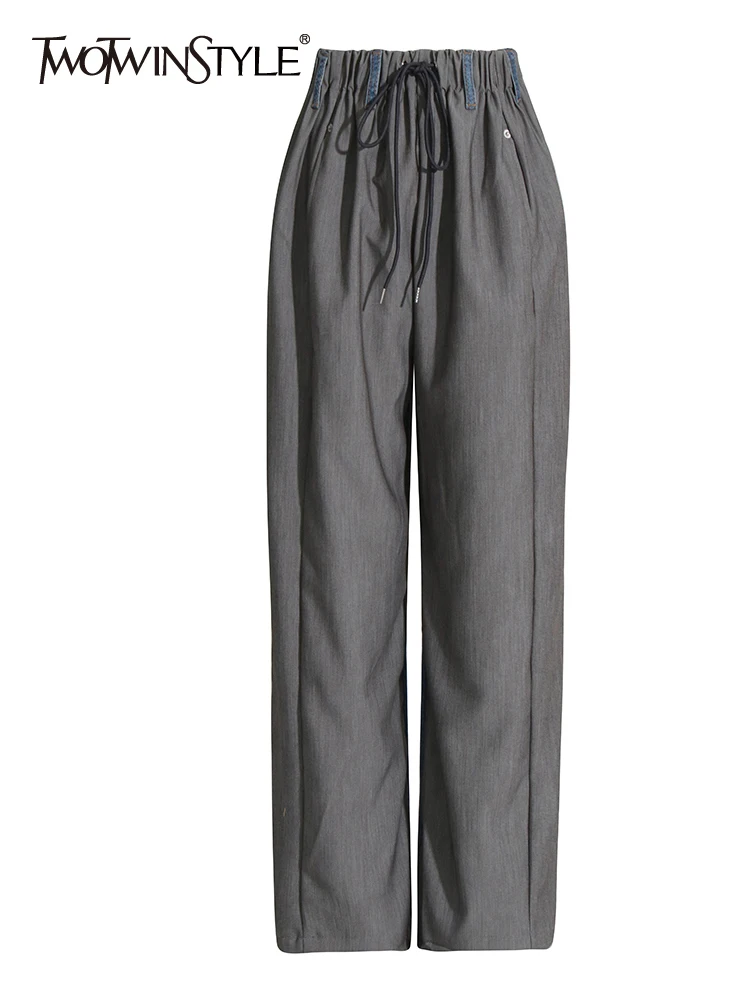 

TWOTWINSTYLE/повседневные брюки с рюшами; Женская одежда с высокой талией; Однотонные минималистичные Свободные Лоскутные Джинсовые широкие брюки; Новинка для женщин