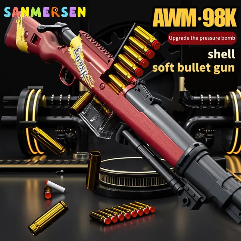 

Мягкий пистолет-пуля AWM 98K с ручной загрузкой для мальчиков, игрушечный пистолет EVA, игрушка-курица, пистолет для пейнтбола, страйкбола, пневм...
