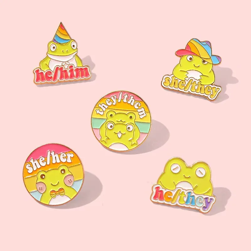 

1PC Cartoon Frog Enamel Pin Rainbow Colors Brooches Bag Lapel Pin Cartoon Animal Badge Jewelry Backpack Badge Christma Gifts