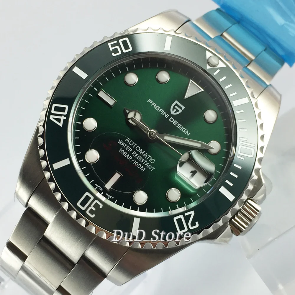 

PAGANI DESIGN 43mm top Luxury Mechanical Watches Automatic Green Dial Ceramic bezel Stainless NH35A Waterproof Wrist Watch
