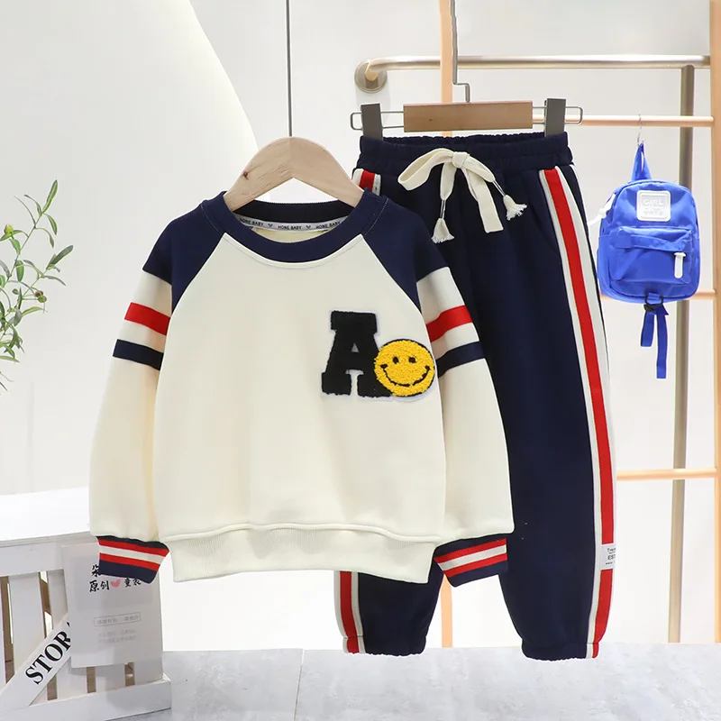 

Baby Boys and Girls Clothes Set Spring Autumn Hoodies Sportswear Children Stereoscopic Smiley Face Pattern Sweater Pants Suit
