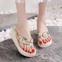 flip flops women retro floral platform shoes satin wedges beach resort shoes new women fashion light home slippers zapatos mujer