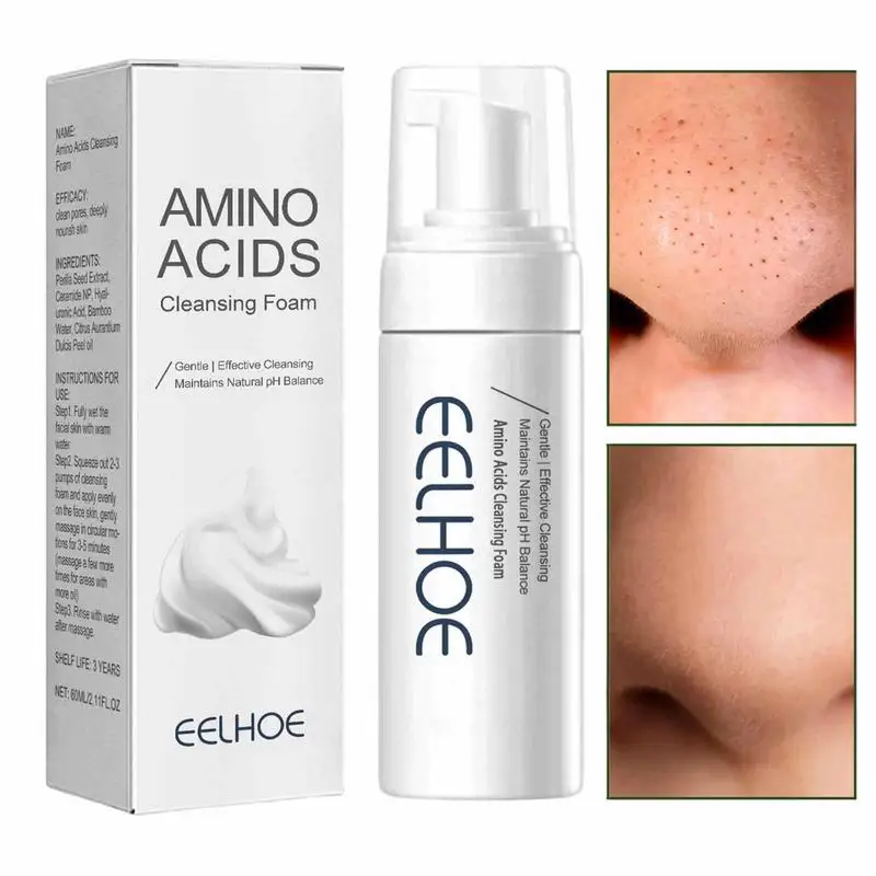 

60ml Amino Acid Face Cleanser Foam Moisturizing Brightening Hydrating Oil Control Shrink Pores Nourishing Skin Care Face Wash