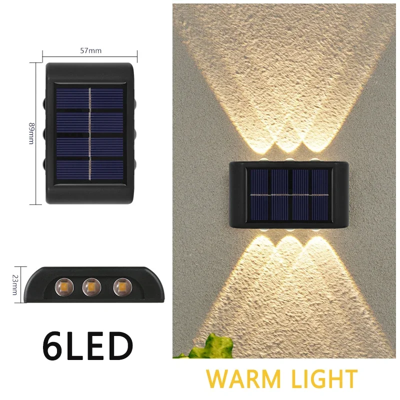

Солнечные фонари для улицы, 4 светодиода, 6 светодиодов, 8 светодиодов, теплый свет, водонепроницаемый настенный светильник вверх и вниз, светящиеся садовые украшения, уличные фонари