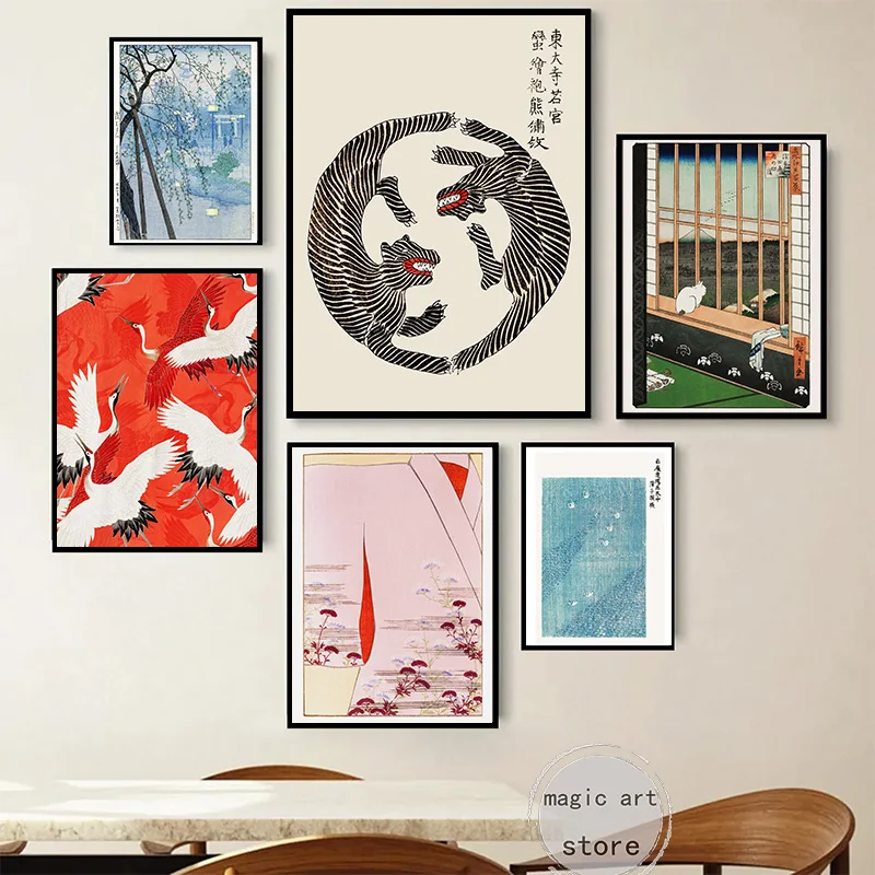 Ретро японский журавль птицы тагучи томаки ландшафт укий искусственная живопись