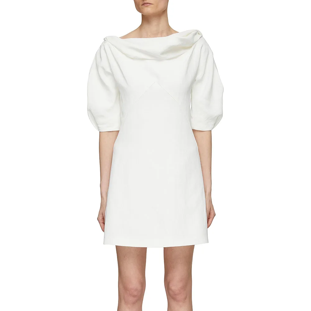 2023 Summer New Women's Dress Y2k White Pleated Slim Sexy Strapless Simple Fashion Versatile Short-sleeved Linen Straight Dress