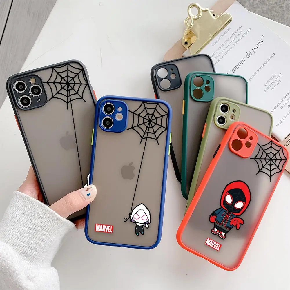 

Marvel Spider Man Hero Cartoon Matte Case For iPhone 14 13 12 11 XR X 8 7 Plus Pro XS Max Mini Skin Feeling Fundas Capa Coque