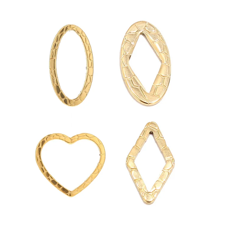 20PCS Gold Embossing Geometric Stainless Steel Oval Heart Charm Connectors for DIYJewlery Making Link Pendants Findings |