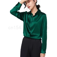 sale counter 2021 spring and autumn silk shirt satin business wear long sleeved slim top contrast mulberry silk shirt
