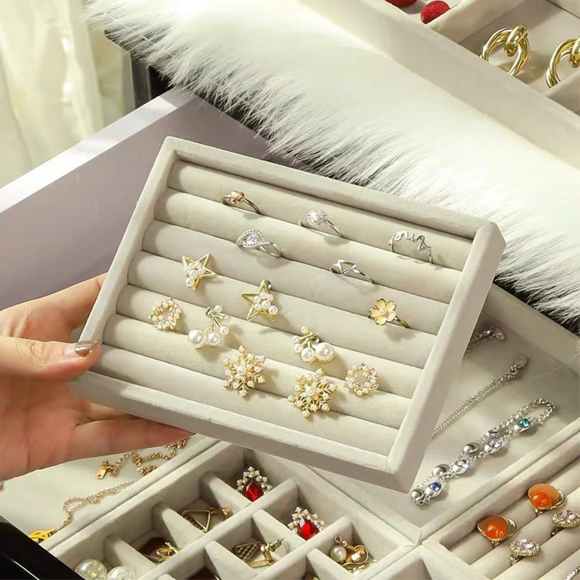 Jewelry Organizer Boxes Velvet Jewelry Storage Tray Display Ring Bracelet Necklace Storage Box Showcase Drawer Organizer Trays