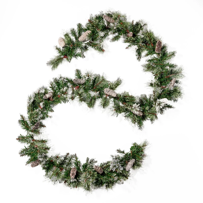 

Foot Artificial Cashmere Pine and Mixed Needle LED Christmas Garland with Flocked Snow and Glitter Branches and Frosted Pinecone