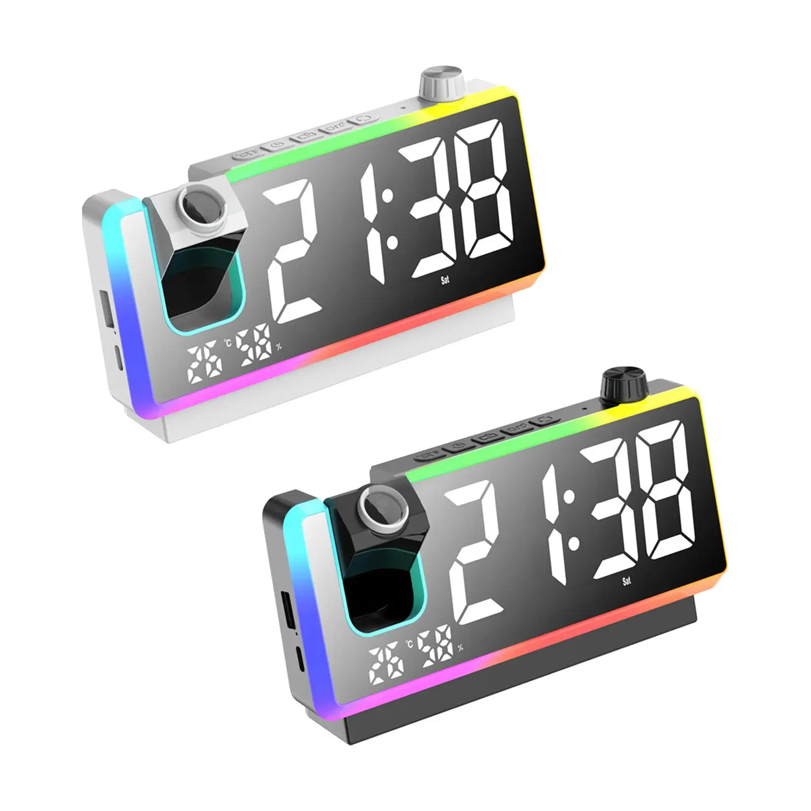 Projection Alarm Clock Rechargeable USB Digital Brightness Adjustable for Nursery Kids Adults Office Living Room Sleepers