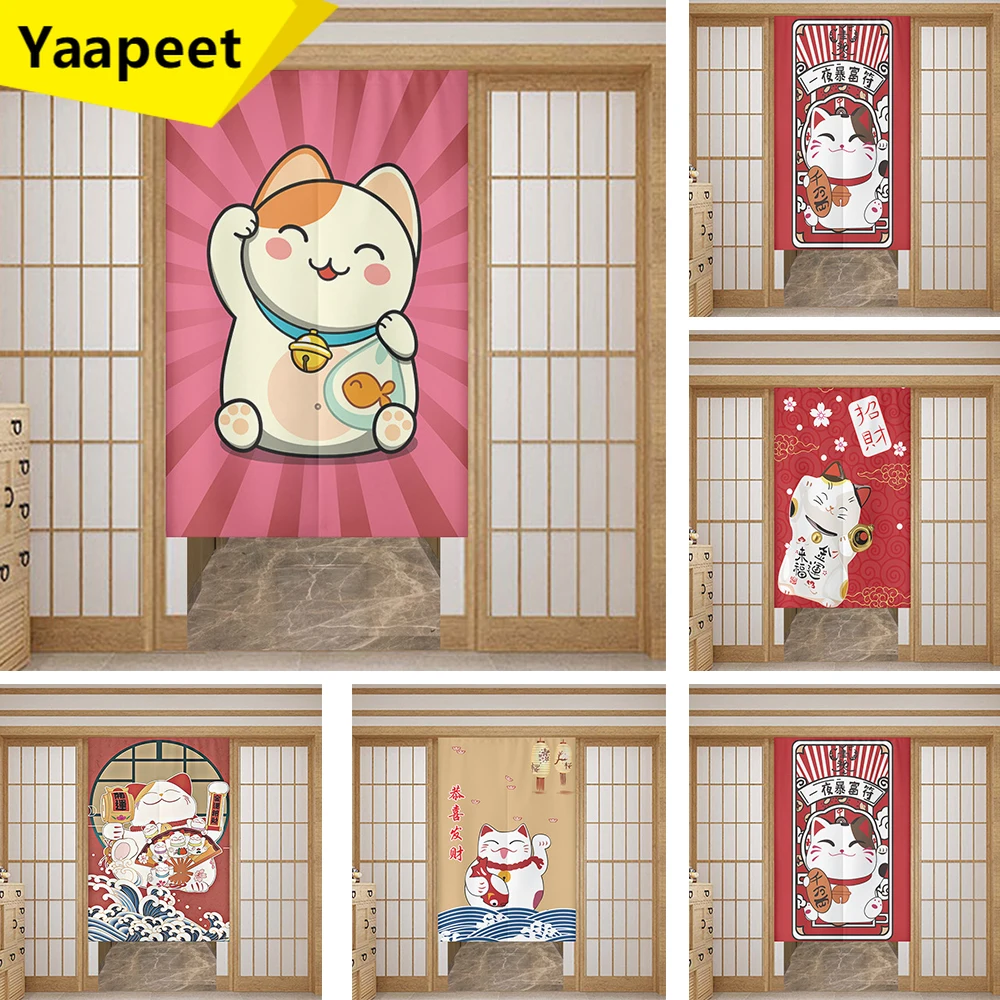 

Japanese Lucky Cat Painted Doorway Curtain For Kitchen Fengshui Drapes Sushi Cafe Entrance Door Curtains Home Decor Customized