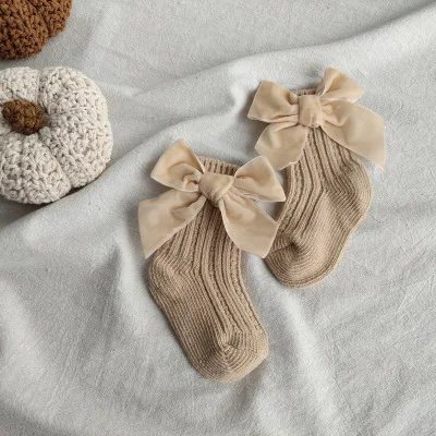 0-5Y Infant Baby Girls Boys Bow-knot Socks Solid Knit Warm Leggings For Autumn Winter 4 Colors images - 6