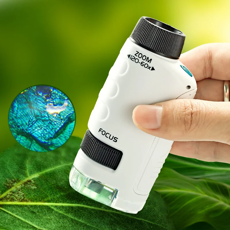 

TOPOPTICAL Kid Microscope Science Experiment Handheld Portable Pocket Kit 60-120x Educational Mini with Light Children Toys Gift