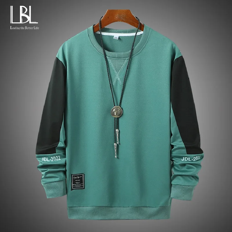 

Mens Casual Sweatshirt Autumn Patchwork Sleeve Harajuku Hoodie Fashion 6 Color Crew Neck Tracksuit Tops Male Loose Sweatshirts