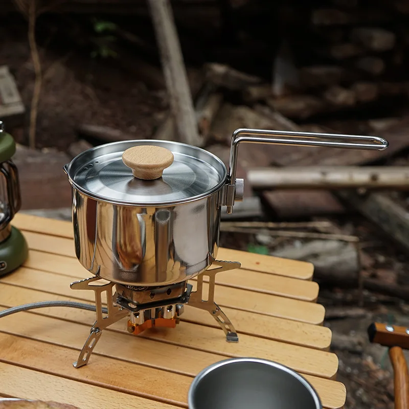 

Outdoor Camping Pot Stainless Steel Tea Coffee Cooking Pot Kettle with Foldable Handle for Hiking Picnic Camping Equipment