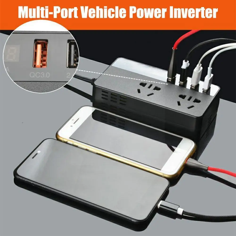 

Car Power Inverter Dc 12V/24V To Ac 220V Auto Converter Display USB Power Fast Adapter Splitter 150W Digital Charging Socke Y8T9