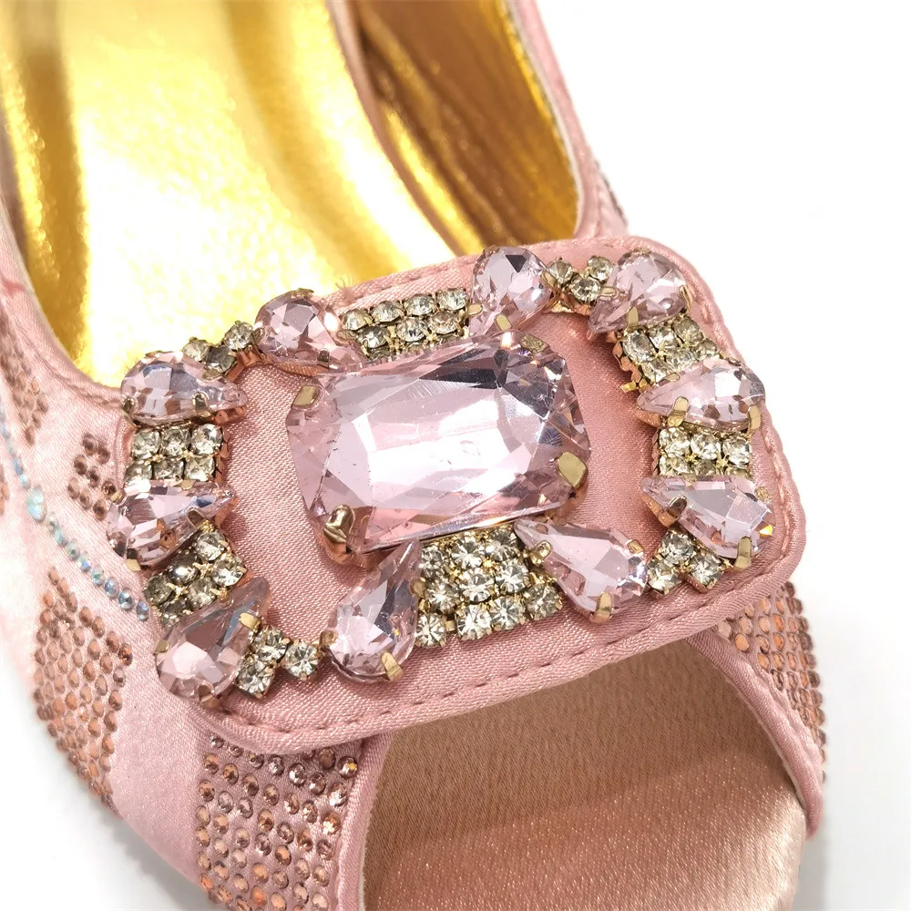 Nable New Pink Color Glossy PU Fabric With Bright Rhinestones For Decoration Daily Wearable Party Ladies Shoes And Bags