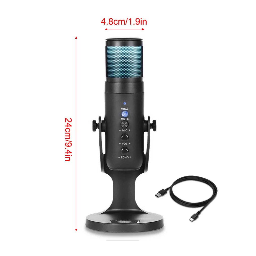 

RGB Condenser Microphone for iPhone Android laptop Computers Professional USB Mic with Earphone jack for Gaming Streaming Video