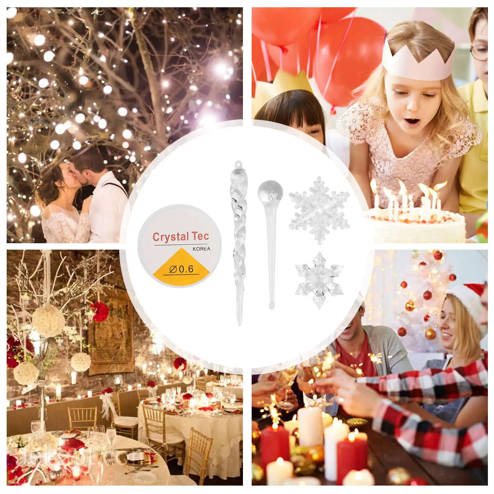 40 шт. снежинка сосулька рождественские украшения новогодние хрустальная