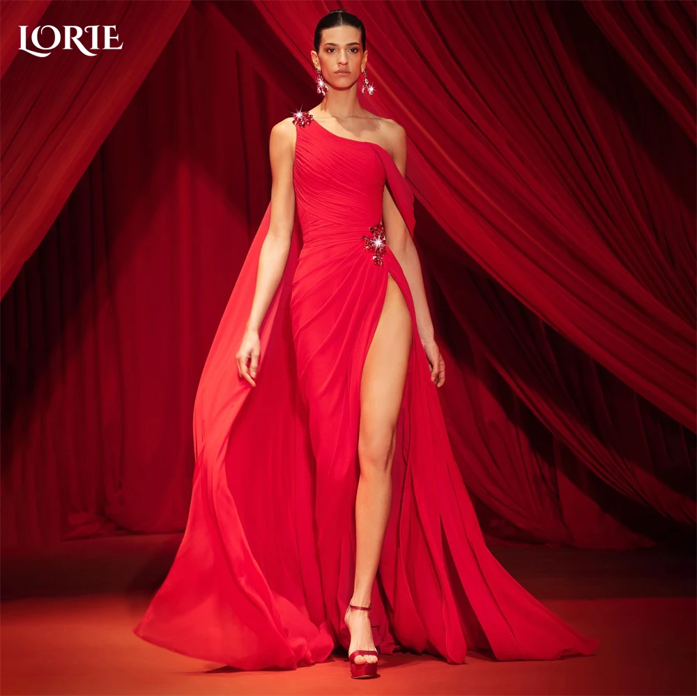 

LORIE красные Официальные Вечерние платья с юбкой-годе на одно плечо с блестками и бисером плиссированное платье для выпускного вечера с Боко...