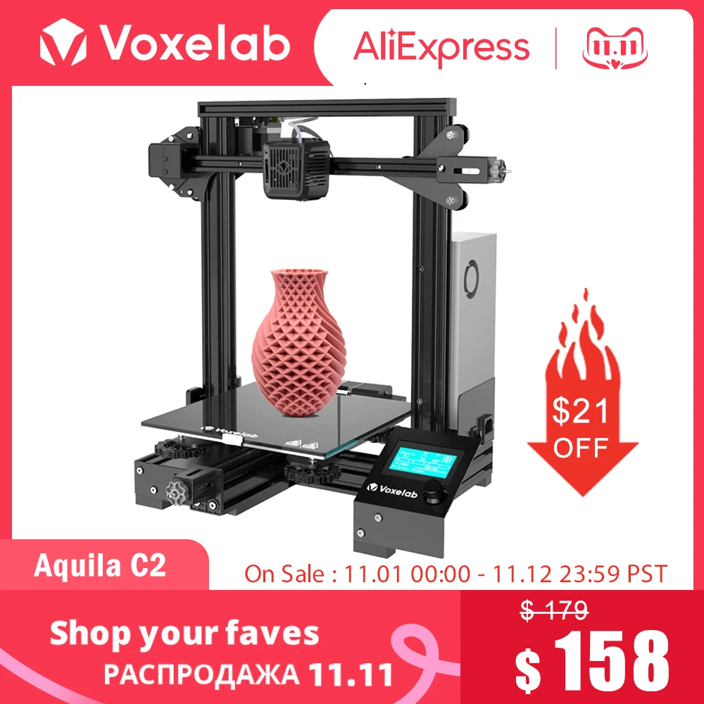 

Voxelab Aquila C2 3D Printer Fully Open Source with Resume Printing Function DIY 3D Printers Printing Size 220x220x250mm
