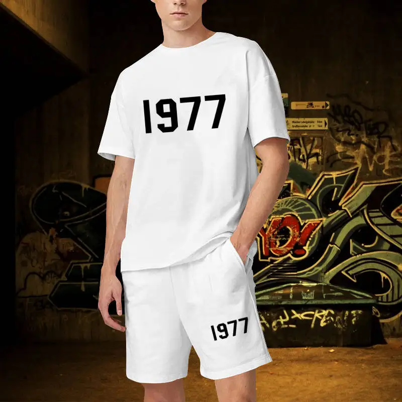 1977 Luxury 100% Cotton Men Short Sets Women Designer Clothes Graphic Oversized Harajuku y2k T Shirt Shorts Brand High Quality
