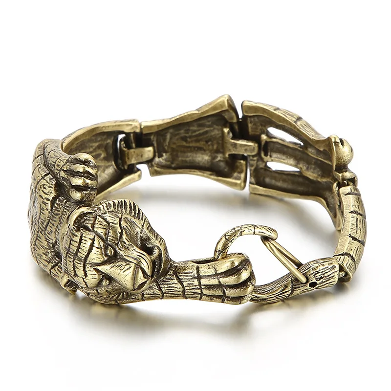 

Vintage Gold Blacken Tiger Heavy 31mm Wide Bracelet For Men Hiphop Stainless Steel Retro Casual Bike Animal Punk Bangle Jewelry