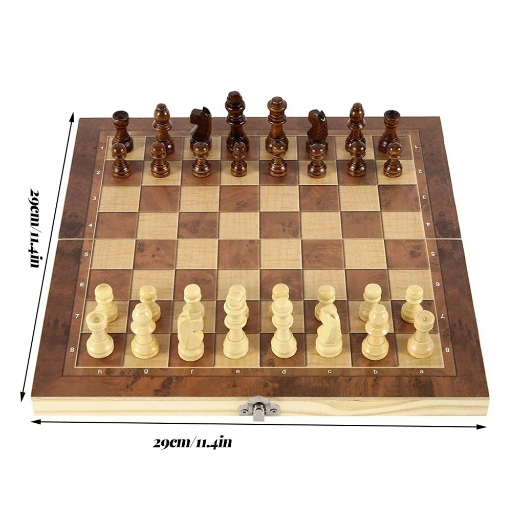 

Деревянная Ручная работа набор шахматной доски складываемая детская настольная игра для кемпинга переносные шахматы 34x34 см