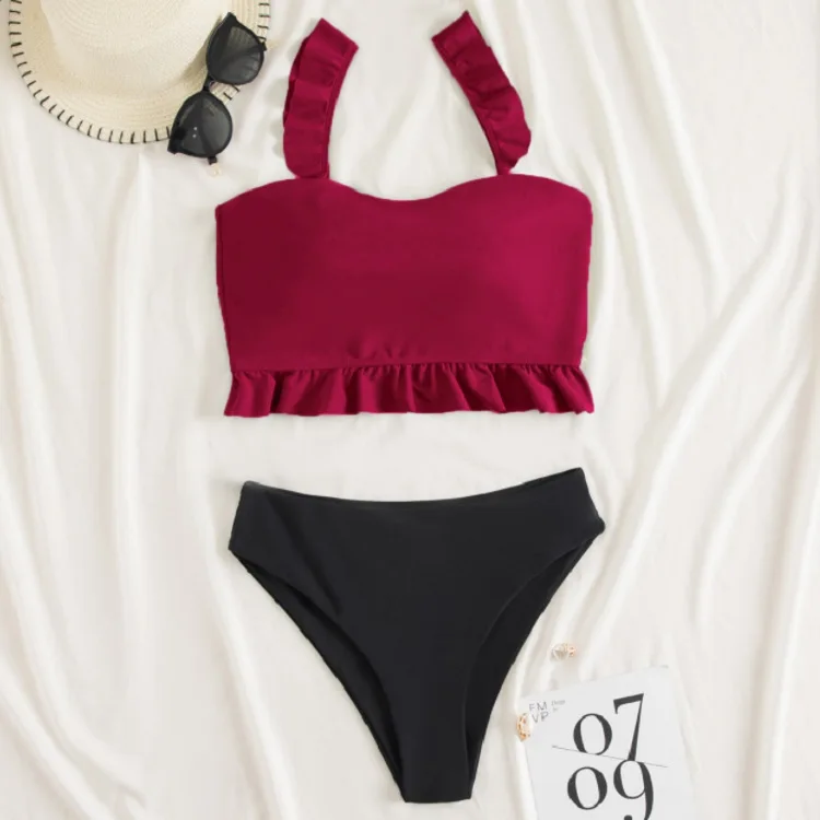

2022 New Red Design Cute Split Wide Side Sling Ladies Swimsuit
