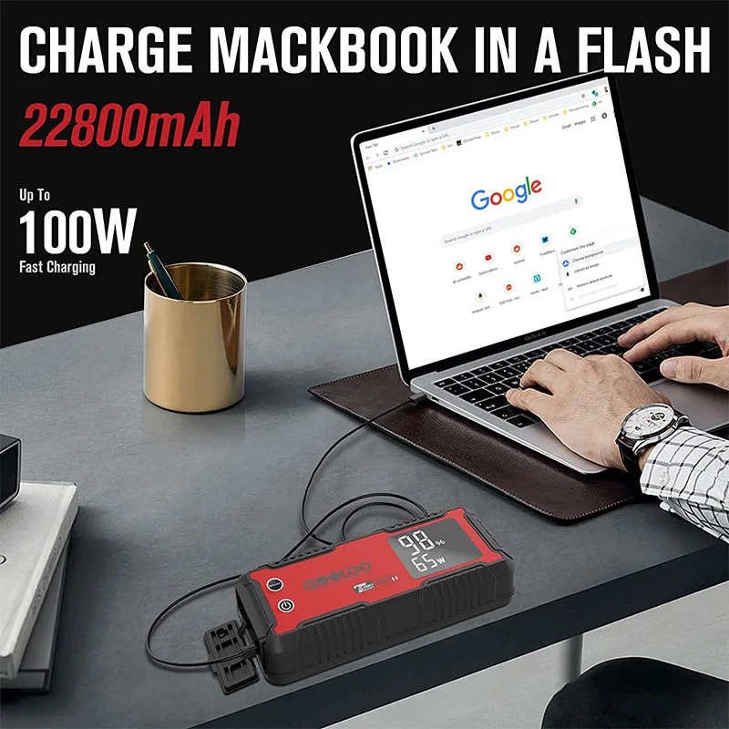 $118.01 GOOLOO 3000A 12V Charger External Battery Booster 22800mah Car Jump Starter Car Battery PD100W Fast Charging Portable Power Bank