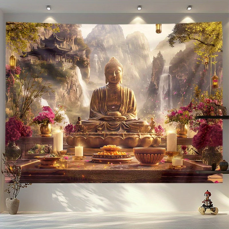 

Золотой Будда Дзен гобелен горный и речной пейзаж