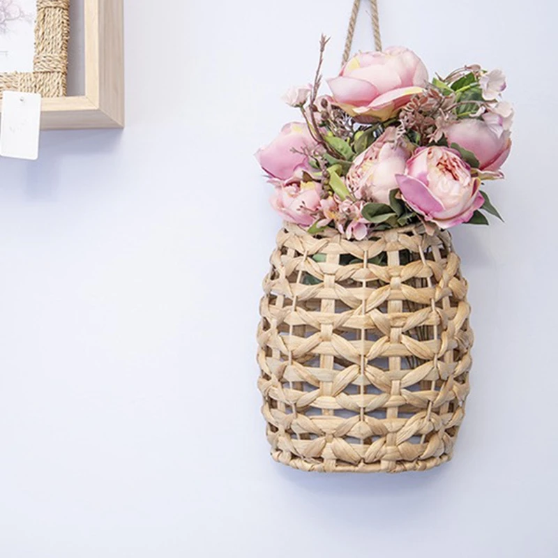 Water Hyacinth Woven Hanging Basket Wall Decorative Front Door Decor For Flower Plants Boho