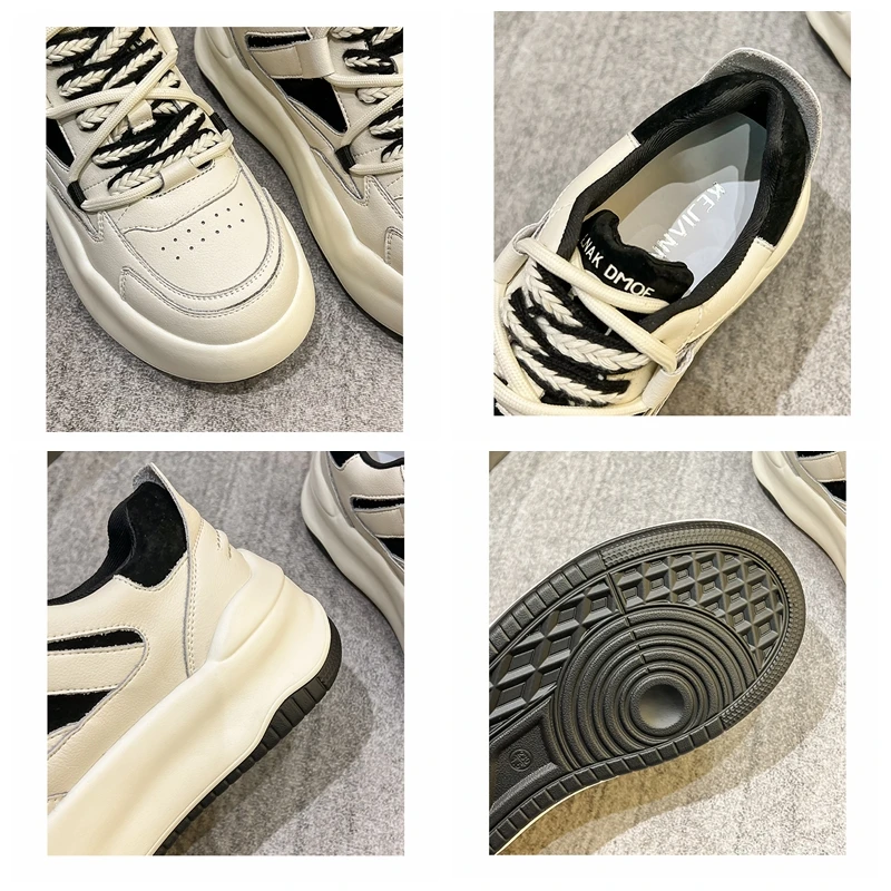 Autuspin 5cm Flat Platform Skateboard Shoes Women Fashion Round Toe Genuine Leather Females Vulcanized Sneakers Casual Size 39