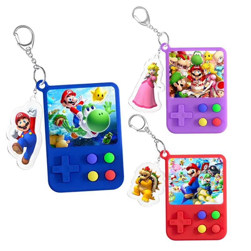

New Super Mario Games Console Keychain Anime Peripheral Silica Gel Pendant Boys Girls ID Card Holders Mini Funny Keyring