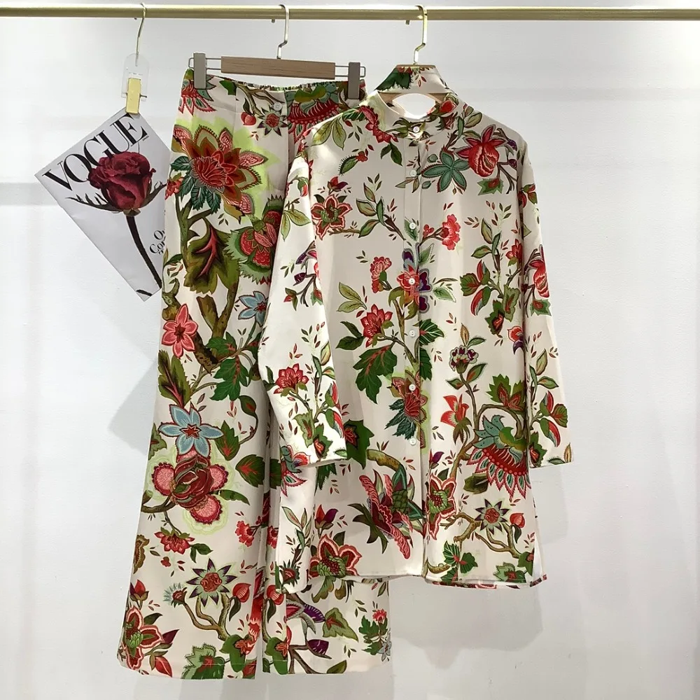 

Fashion Print Slim Trousers Set Women 2023 Fall New Formal Temperament Commuter 2 Pieces Elegant Office Ladies Women Clothing