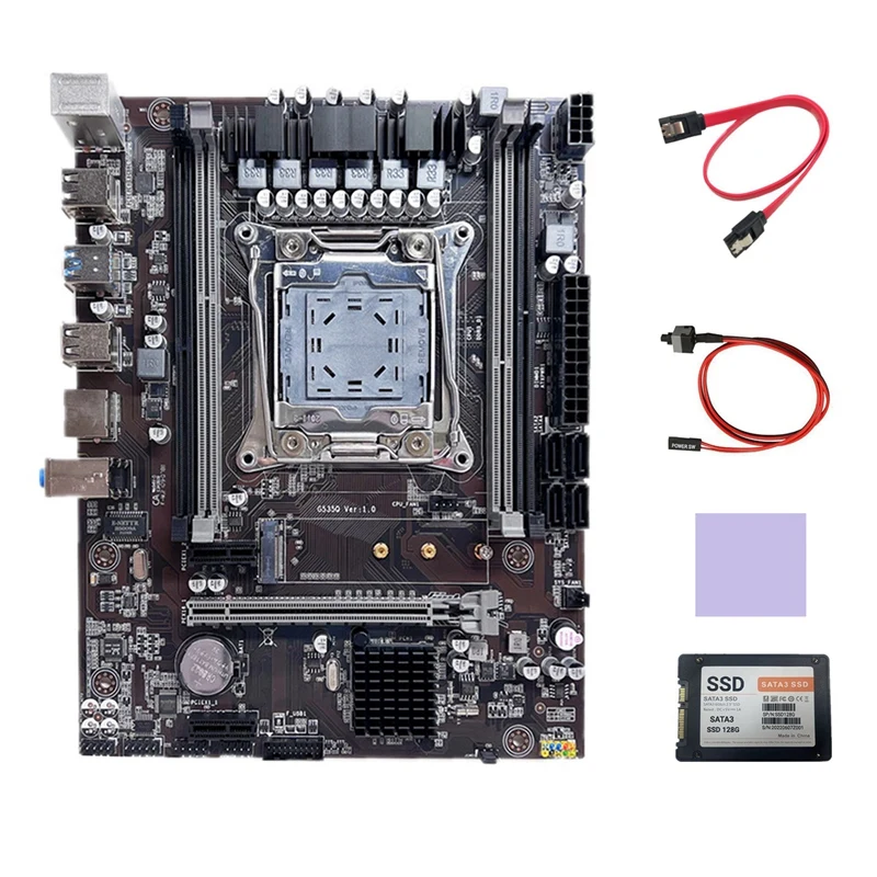 

X99 Motherboard LGA2011-3 Computer Motherboard Support DDR4 ECC RAM+SATA3 SSD 128G+Thermal Pad+SATA Cable+Switch Cable
