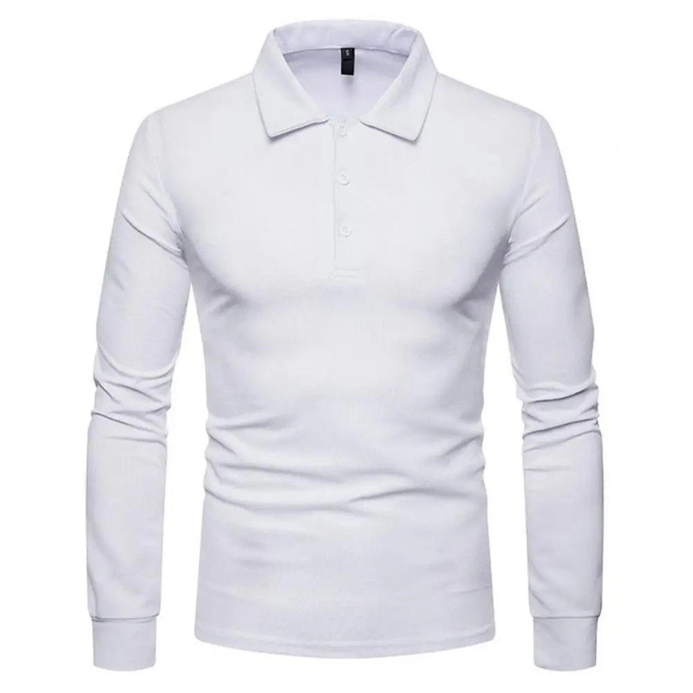 

Trendy Men Top All-Match Sweat Absorbing Shrink Resistant Solid Color Turn-Down Collar Shirt