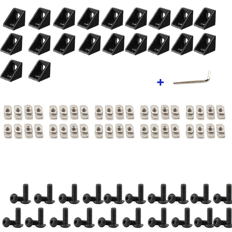 الألومنيوم الشخصي موصل 20 قطعة قوس الزاوية 40 قطعة 20 سلسلة M5 T-فتحة المكسرات 40 M5x8mm عرافة المقبس غطاء ل السكك الحديدية الملحقات