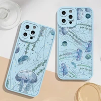 cute cartoon jellyfishes printed phone case for iphone x xr xs 12 13 11 pro max 7 8 plus se2 soft silicone lens protection cover