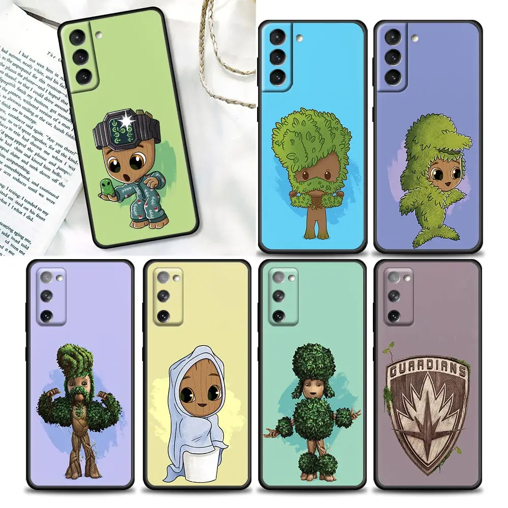 

Cute Groot Guard Marvel Phone Case For Samsung Galaxy S23 S22 S21 S20 Fe 5G S9 S10e Plus Ultra Black Cover Fundas Coque