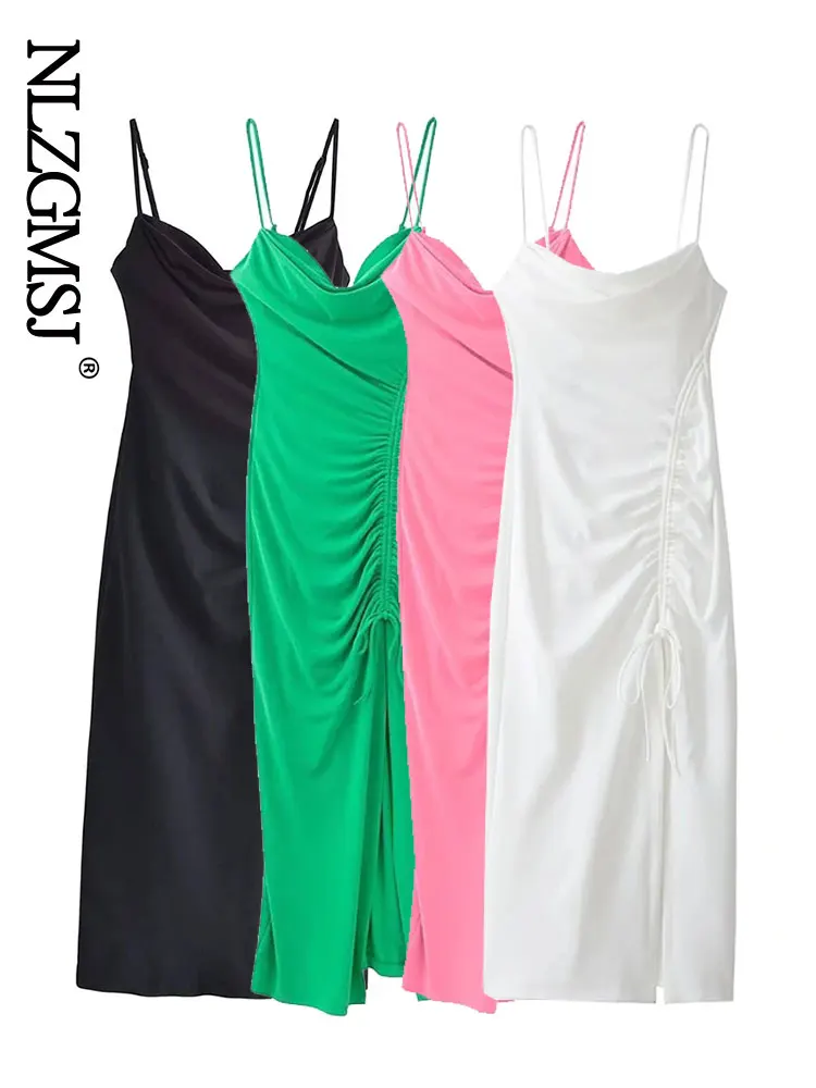 

Nlzgmsj ZBZA Women Fashion Black Dress Pleated Sexy Suspender Dresses Summer Midi Dress Evening Long Party Dress Vestidos 202203