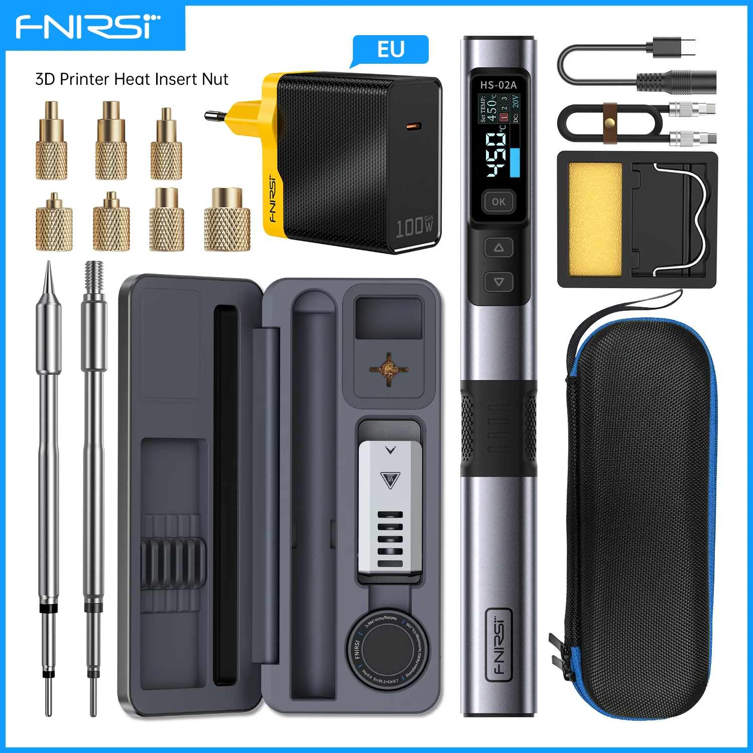 Электрический паяльник FNIRSI HS-02A с набором вставок