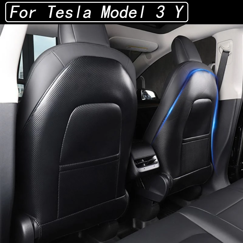 

PU Leather Seat Back Kick Protectors Kick Mats For Tesla Model 3 Y Full Surrounded Seatback Covers Black Red White