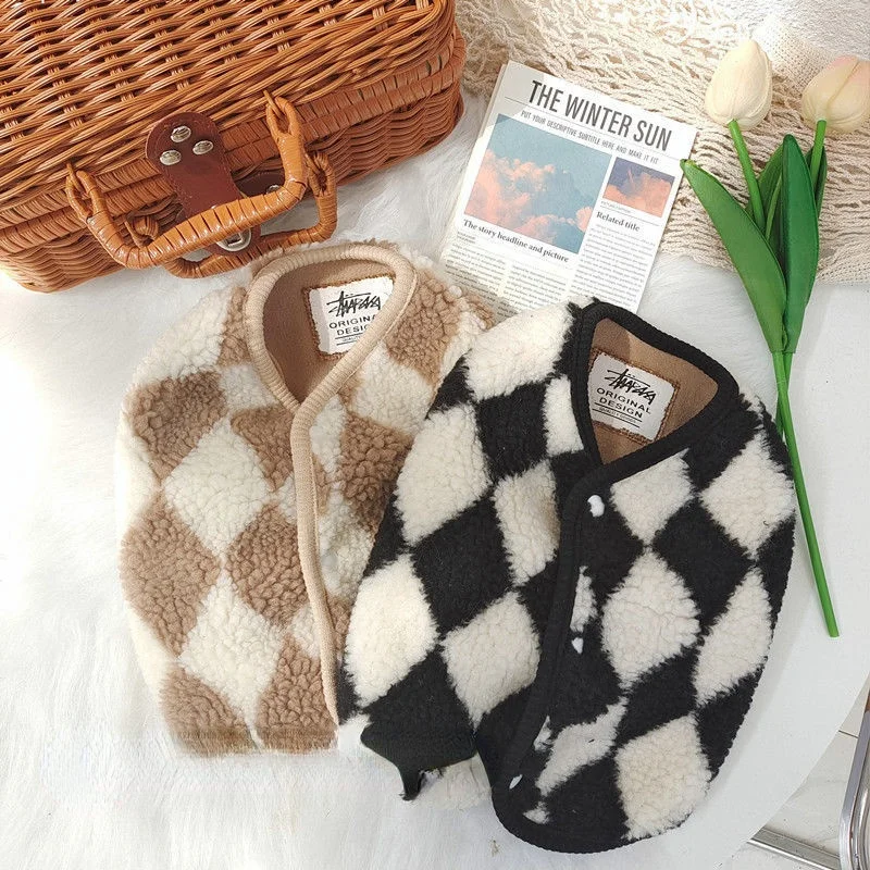 

Cute Lamb velvet pet vest diamond grid cat dog coat Fleece Pet Dog Clothes puppy kitten Fashion Jacket pet cat Winter clothing