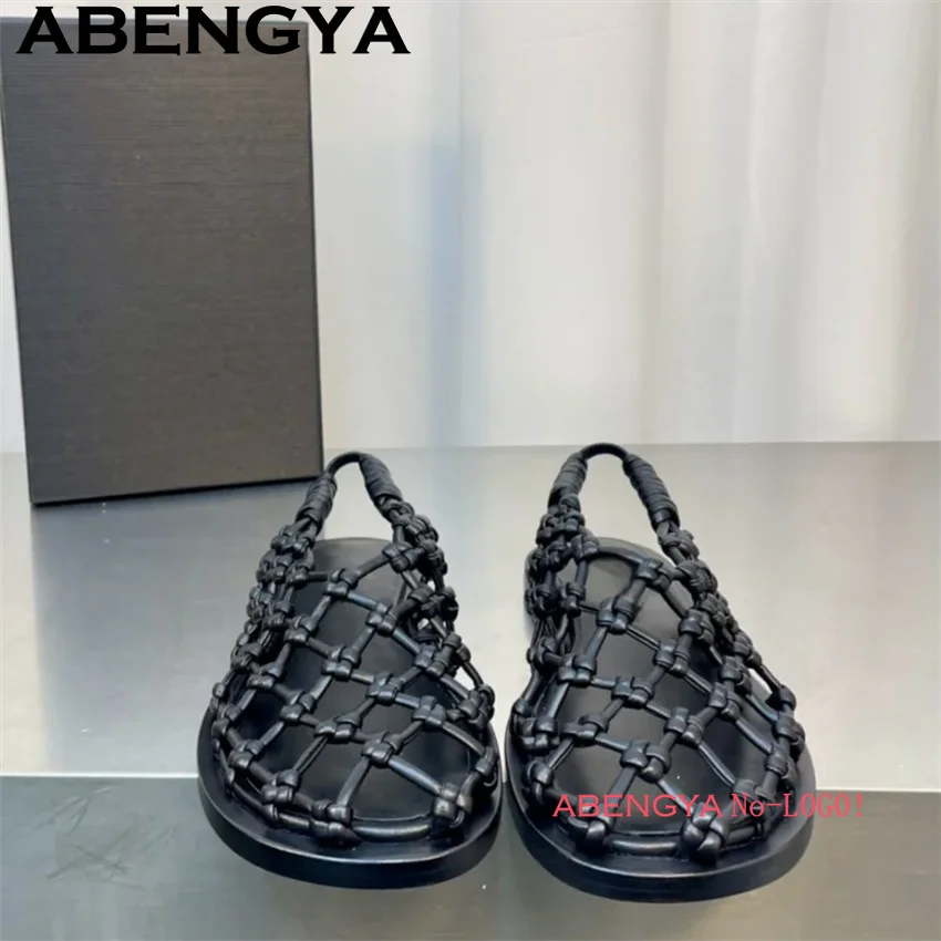 Фото ABENGYA/2020 летние новые сетчатые полые сандалии на плоской подошве, женские модные сандалии на плоской подошве с круглым носком, летние модные пляжные сандалии Mujer №5