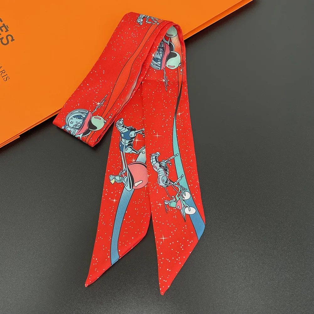 Маленький шелковый шарф для женщин новинка Сумка с принтом и ручками ленты