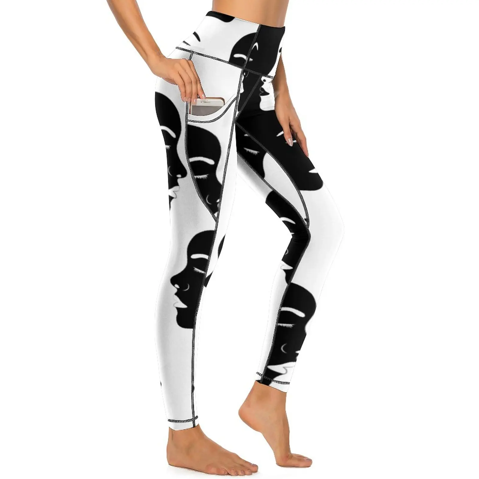 

White And Black Women Head Yoga Pants Sexy We Are All The Same Graphic Leggings High Waist Leggins Lady Quick-Dry Sports Tights