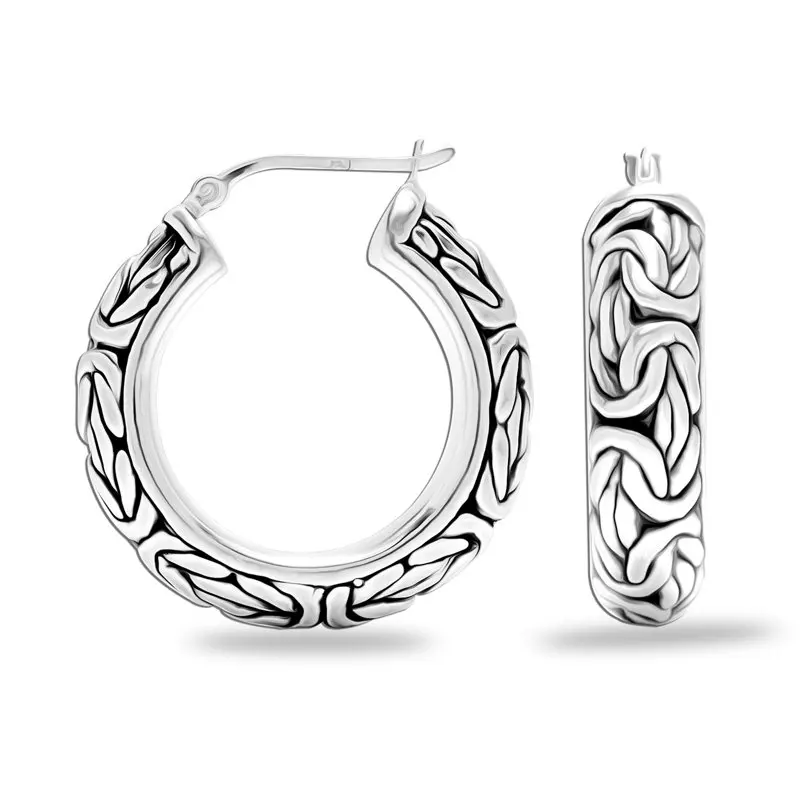 

925 Sterling Silver Jewelry Antique Click Top Hoop Earrings for Women and Girls 32MM